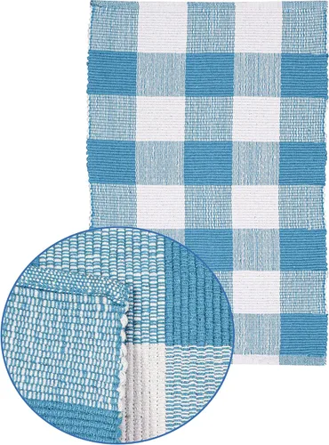 Miniatura 4 de Buffalo - Alfombras a cuadros para sala de estar, cocina, baño, 24 x 36 pulgadas, color blanco turquesa, alfombras tejidas reversibles de algodón