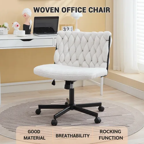 Miniatura 4 de Silla de oficina giratoria moderna, silla de escritorio sin brazos con diseño cruzado con asiento de 25.5 pulgadas de ancho, capacidad de 300