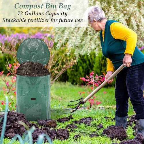 Miniatura 6 de Berlune Paquete de 4 bolsas de basura reutilizables de 72 galones, bolsa de recolección de hojas para jardín, césped, bolsa grande y plegable