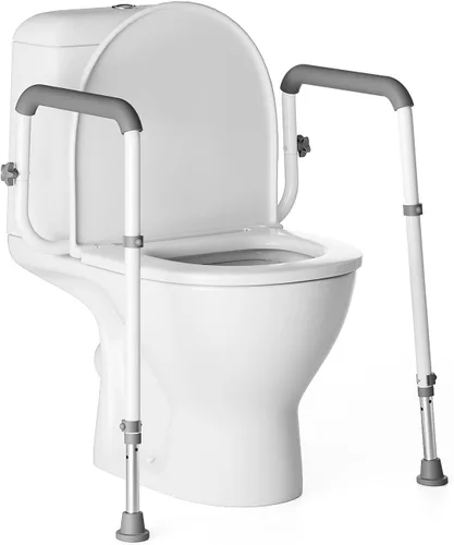 Loyoda Rieles de seguridad para inodoro, mango de inodoro resistente de acero médico, patas ajustables en altura que proporcionan apoyo para Gris-1