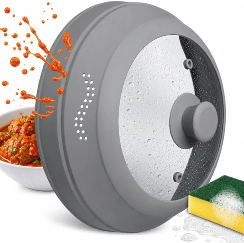 Miniatura 2 de Cubierta antisalpicaduras para microondas para alimentos - Cubierta de plato de vidrio de silicona, ventilada con perilla de agarre de silicona