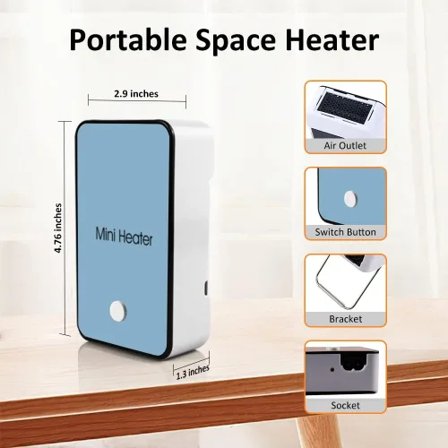 Miniatura 5 de Calentador de Espacio Portátil YOUCIDI Mini Calentador de Escritorio Ventilador Eléctrico Calentador de Aire para Habitación/Oficina/Escritorio Azul