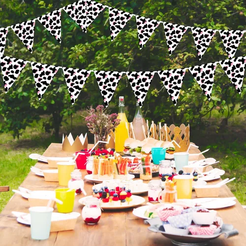 Miniatura 5 de Paquete de 6 banderines con estampado de vaca, color rosa y negro para decoración de fiesta de vaquero occidental, baby shower, temática