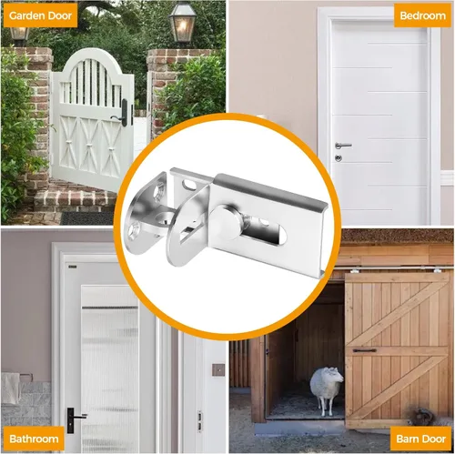 Miniatura 5 de Cerradura de puerta corredera, cerradura de cerrojo de puerta de 90 grados, candado de seguridad de ángulo recto de acero inoxidable con tornillos