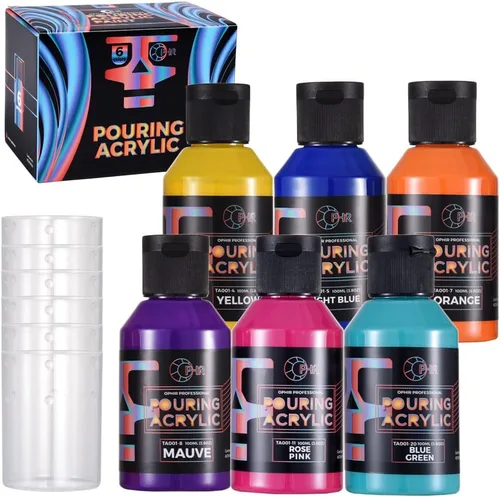 Miniatura 12 de OPHIR Total 22.8OZ Set de Pintura Acrílica para Verter, 3 Suministros de Pintura Acrílica Premezclada para Verter en Negro y 3 en Blanco, para Juego