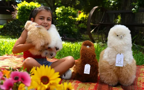 Miniatura 4 de Alpaca Animal de Peluche – 9 pulgadas. Linda Alpaca de Peluche Suave y Abrazable, Juguete de Alpaca de Peluche Hecho a Mano con Pelo Natural de Beige