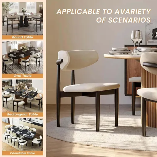 Miniatura 7 de POVISON Juego de 2 sillas de comedor modernas, sillas de comedor negras sin brazos con cojines de arpillera y madera de fresno de color nogal