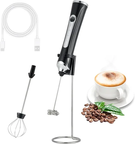 Miniatura 13 de Espumador de leche eléctrico de mano con 2 cabezas, batidor de espuma de café con USB recargable de 3 velocidades, licuadora de espuma para latte