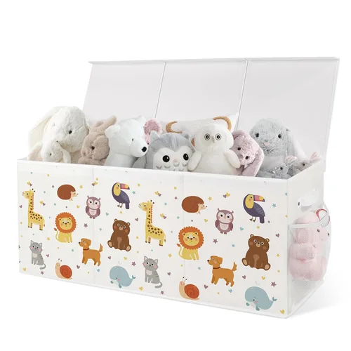 Miniatura 7 de Caja de juguetes plegable extragrande con tapas, organizador de almacenamiento resistente para niños, 38 x 16 x 13 pulgadas, baúl de juguetes