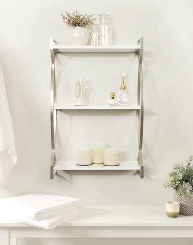 Miniatura 6 de Kate and Laurel Arietta Modern Glam - Estantería de madera y metal de 3 niveles, 18 x 7 x 28 pulgadas, blanco y plateado; almacenamiento