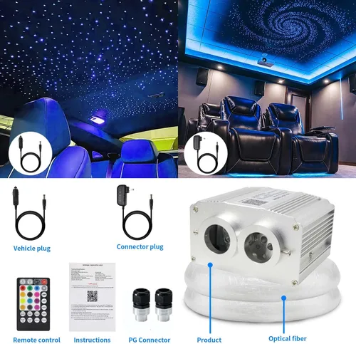 Miniatura 6 de AZIMOM Kit de luces de techo de doble puerto de 16 W, con Bluetooth, de fibra óptica, 600 piezas, 0.03 pulgadas, 9.8 pies, hebras de fibras