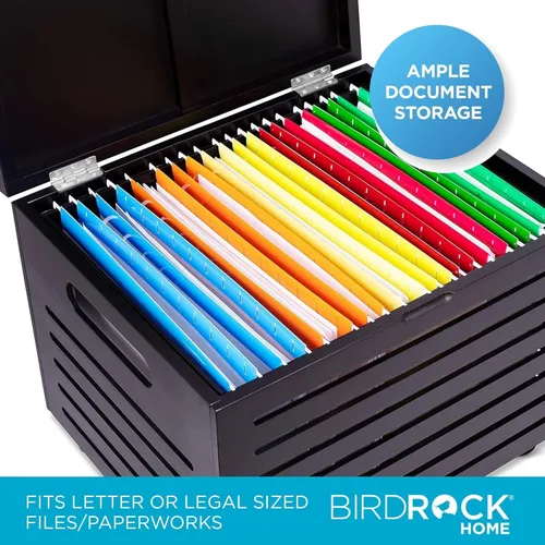 Miniatura 7 de BIRDROCK HOME Caja organizadora de almacenamiento de archivos rodantes con tapa (nueva versión) – Caja decorativa de madera de bambú para documentos