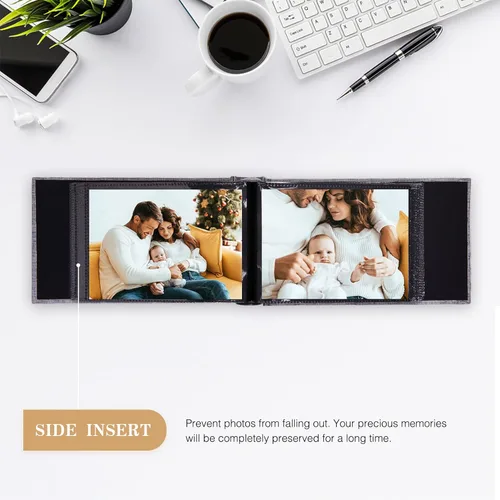 Miniatura 3 de potricher - Álbum de fotos pequeño para 100 fotos de 4 x 6 pulgadas, con portada de lino con foto, familiar, para bodas, aniversarios, bebés o Beige