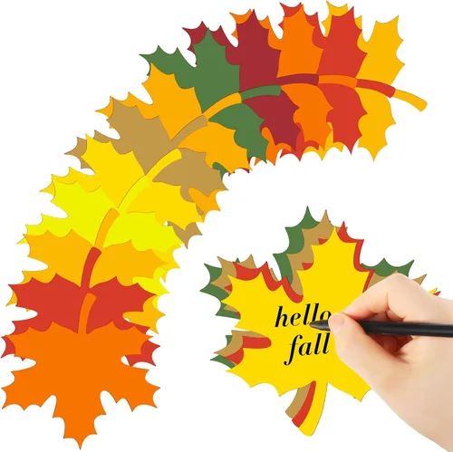 Miniatura 8 de Demissle 120 recortes grandes de hojas de otoño de 4 pulgadas para tablón de anuncios con puntos de pegamento, hojas artificiales de otoño surtidas