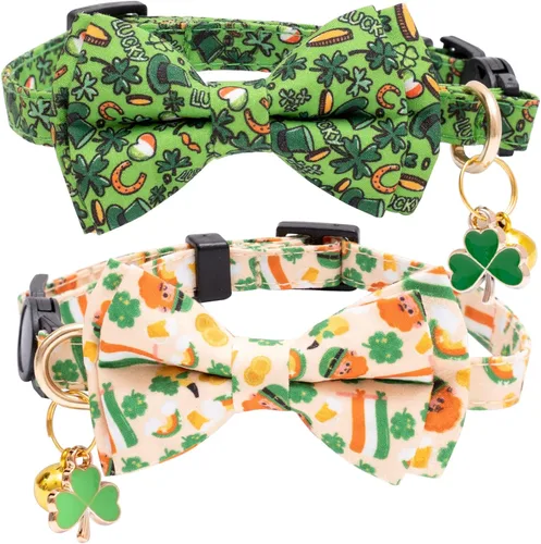 Miniatura 8 de Faygarsle Paquete de 2 collares navideños para gatos con pajarita, collar de invierno rosa y verde para niños y niñas Arco grande verde y rosa