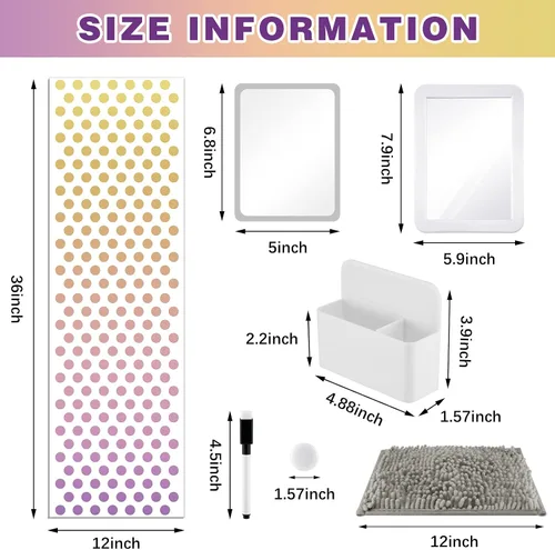 Miniatura 2 de Chunful Kit de accesorios para casillero, papel tapiz magnético, alfombra cuadrada, espejo magnético, pizarra blanca con marcador de borrado