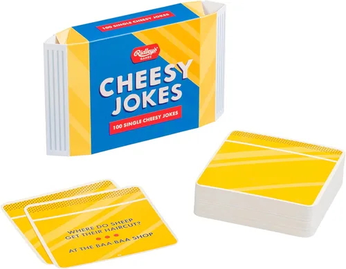 Ridley's 100 tarjetas de broma con queso individuales – Incluye 100 chistes para niños y adultos, chistes divertidos para diversión familiar – Es