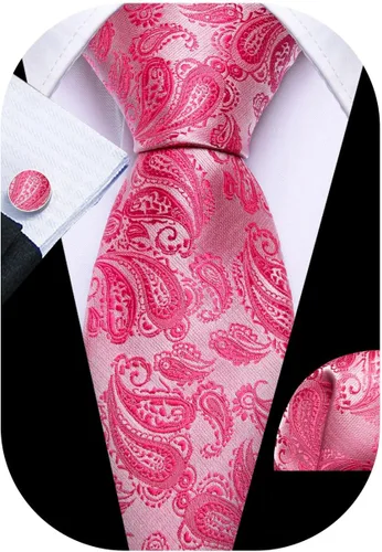 Miniatura 68 de Barry.Wang - Juego de corbata de seda para hombre, diseño de cachemira, pañuelo y gemelos de bolsillo