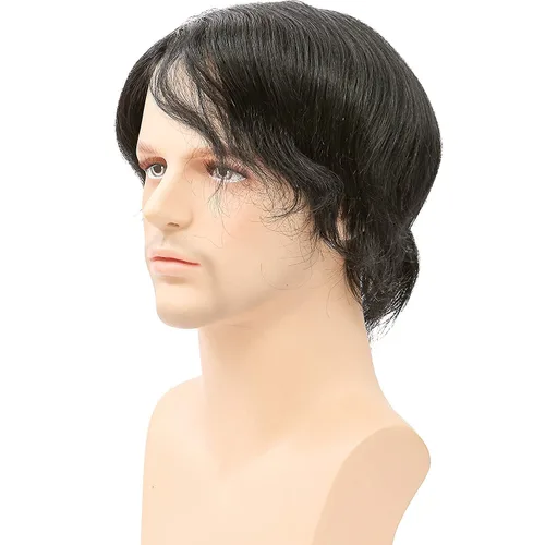 Miniatura 4 de Toupee de piel fina suave de 0.002 in PU 10x8 pulgadas reemplazo de pelo para hombre postizo 100% europeo piezas de cabello humano para hombre #1