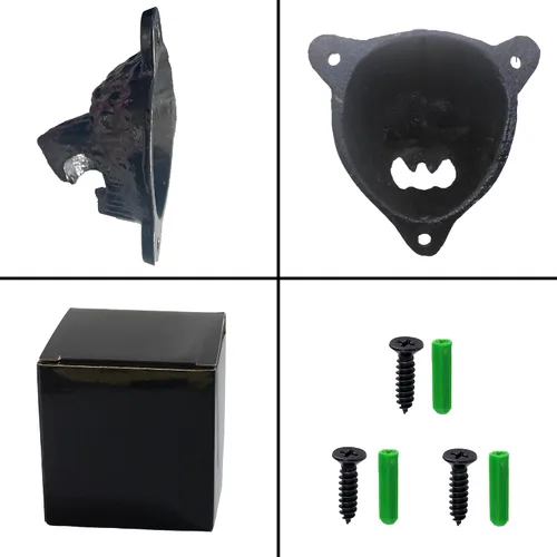 Miniatura 5 de Abridor de botellas de cerveza de hierro fundido con cabeza de oso negro, dientes grizzly montados en la pared para decoración de garaje de cueva