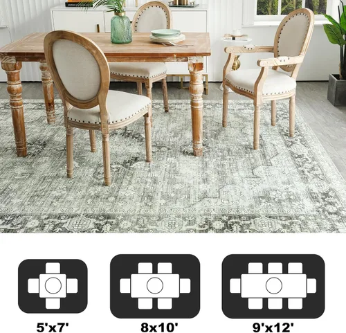 Miniatura 289 de Syalife 4x6 Alfombra Lavable para Área, Ultra Suave Antideslizante, Pila Baja, Alfombra Vintage Resistente a Manchas para Sala de Estar, Alfombra