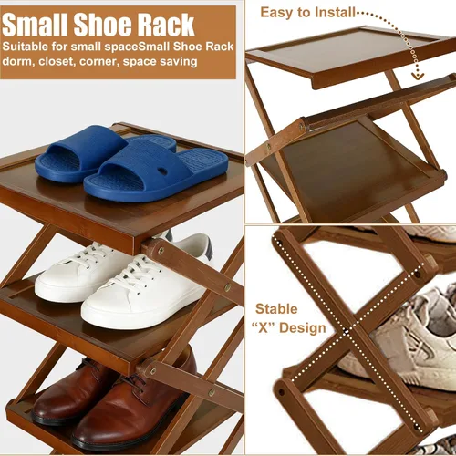 Miniatura 4 de YYW Zapatero plano de bambú para entrada, sin instalación y plegable, pequeño zapatero vertical, ahorra espacio, zapatero estrecho para armario