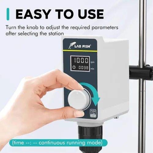 Miniatura 4 de LAB FISH Agitador de laboratorio Varilla de agitación y soporte de acero inoxidable Mezclador velocidad ajustable 100-1500RPM Capacidad 20L