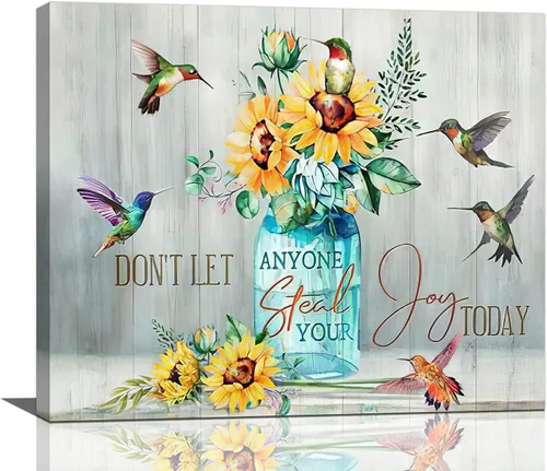 Miniatura 36 de Bulldog Leather Works Lienzo decorativo abstracto de colibrí y girasol, con citas inspiradoras, póster de flores de granja, decoración moderna