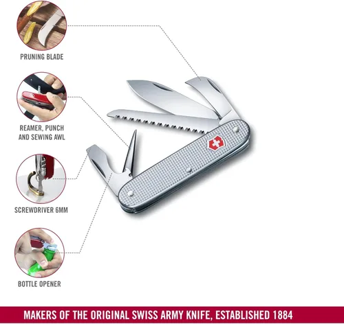 Miniatura 4 de Victorinox Swiss Army 7 Navaja Suiza, Navaja de Bolsillo de 7 Funciones Hecho en Suiza con 2 Hojas (Hoja Grande y de Poda), Sierra para Madera