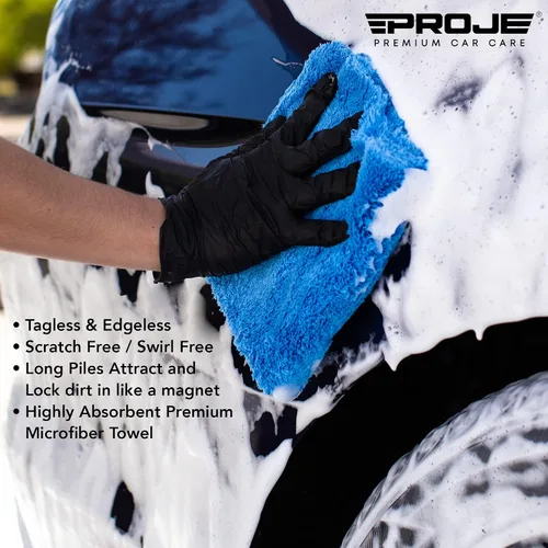 Miniatura 4 de PROJE' Toalla de microfibra azul – Ultra absorbente – Secado de coche, pulido, paño de pulido y toalla para detalles de interiores – 500 GSM 16 x 16