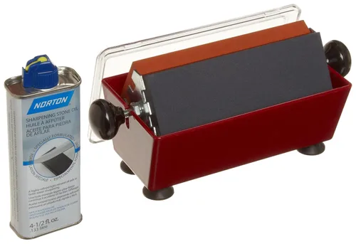 Miniatura 3 de Norton -Saint Gobain Abrasives IM100 - Herramienta 3 en 1 y sistema de afilado de cuchillos, Crystolon mediano/grueso y piedras finas de la India