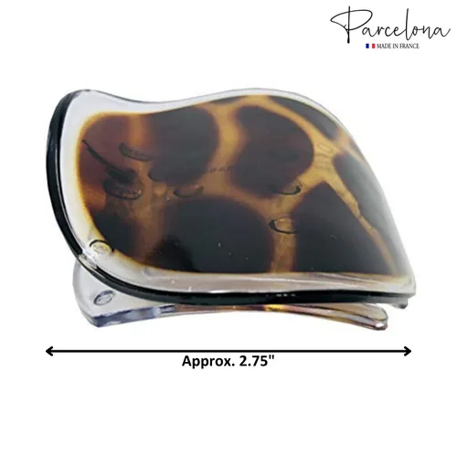 Miniatura 7 de Parcelona France Onde Leopard Tortoise Shell Clear Celluloid Side Slide en agarre seguro pinza de pelo fino de pato para yoga -2 3/4 pulgadas marrón