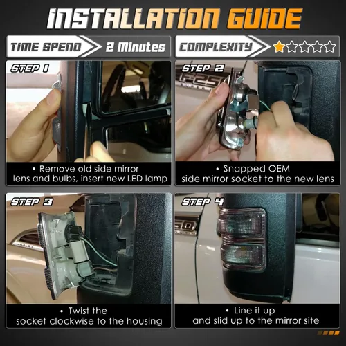 Miniatura 5 de HERCOO Lentes de Luces Marcadoras de Espejo Lateral Ahumadas con LED Compatibles con 2008-2016 F250 F350 F450 Super Duty Señal de Giro Repuesto