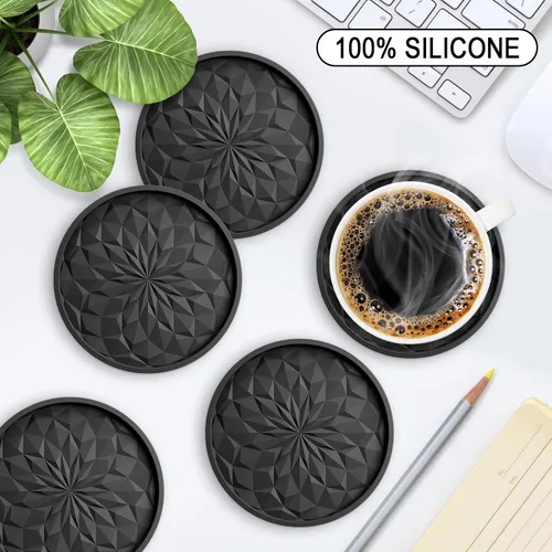 Miniatura 2 de ME.FAN Posavasos de silicona con soporte, para beber, para bebidas calientes o frías, gruesos, antideslizantes, antiadherentes y estilo bandeja Negro