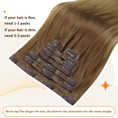 Miniatura 7 de Full Shine Extensiones de cabello humano con clip de 12 pulgadas, extensiones de cabello con clip de castaño claro a rubio, extensiones de cabello