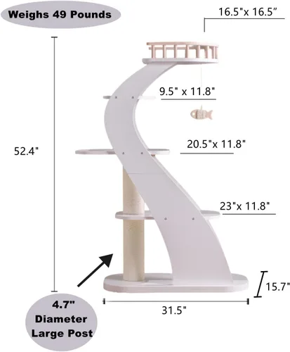 Miniatura 5 de SHENGOCASE Moderna y elegante torre de madera para gatos de 52.4 pulgadas de alto, escalera estética para condominio con plataforma de percha grande