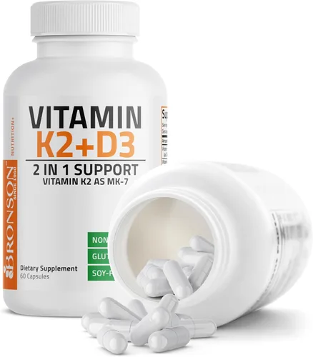 Miniatura 6 de Bronson Suplemento de Vitamina K2 D3 (MK7) Fórmula No-GMO Vitamina D3 5000IU (125 mcg) y 90 mcg K2 MK-7, Complejo D y K Fácil de Tragar, 60 Cápsulas