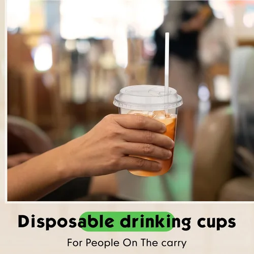 Miniatura 5 de Ziliny 50 juegos de vasos de plástico transparente con tapas y pajitas, vasos desechables para café helado a granel PET para vino, cóctel, batido
