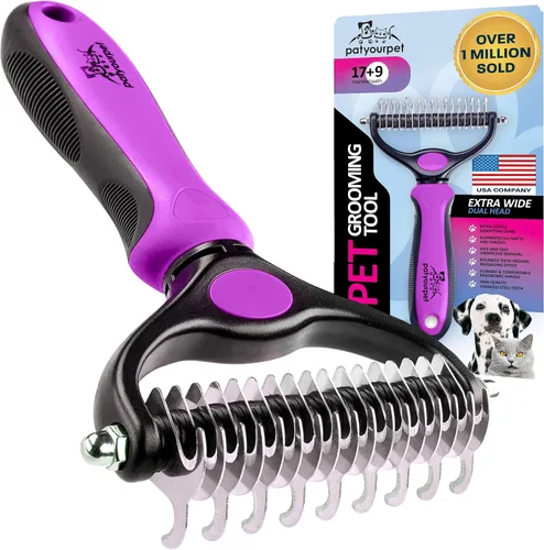 Miniatura 10 de Pat Your Pet Cepillo de deshedding – Rastrillo de doble cara para perros y gatos – Peine de desprendimiento y herramienta de desenmascaramiento