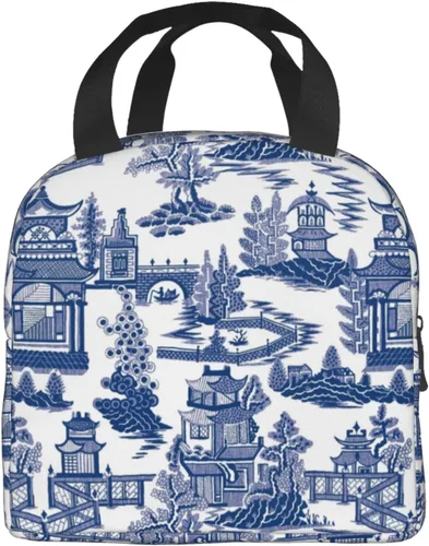 Miniatura 6 de Blue Willow Ancient Ming Chinoiserie - Bolsa de almuerzo aislada reutilizable, 8.5 x 8 x 5 pulgadas
