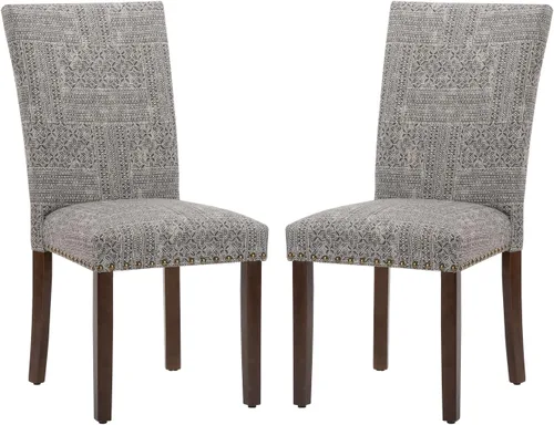 Miniatura 15 de COLAMY Juego de 2 sillas de comedor tapizadas Parsons, sillas de tela para comedor y cocina con detalle de cabeza de clavo y patas de madera