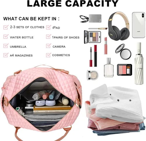 Miniatura 7 de Leathario Bolsa de viaje para mujeres y hombres, bolsa de lona deportiva, bolsa grande de gimnasio con compartimento para zapatos y bolsillo