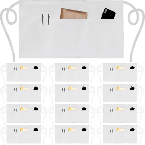 Miniatura 7 de NOBONDO Paquete de 12 delantales de camarera con 3 bolsillos, delantales de cintura para mujeres y hombres, medio delantal comercial con correas