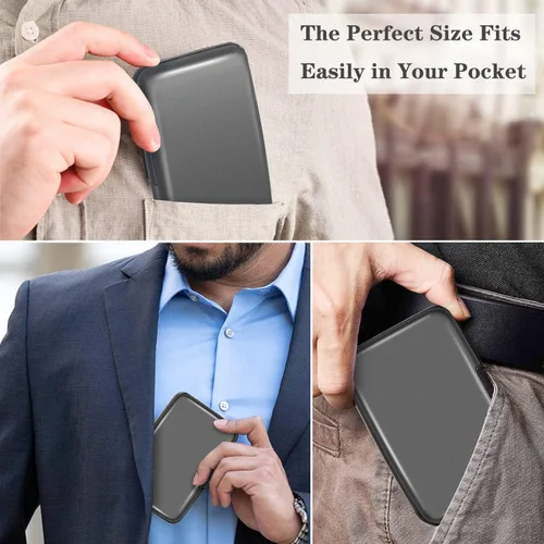 Miniatura 5 de Coco Rossi Portatarjetas de crédito con bloqueo RFID, mini tarjetero delgado de aluminio duro para hombres o mujeres, Gris (Space Grey)