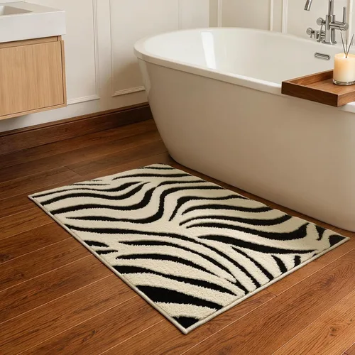 Miniatura 3 de YIHOUSE Alfombras de entrada de 2 x 3 pies: alfombra pequeña lavable a rayas de cebra – moderna alfombra negra y blanca crema para la entrada