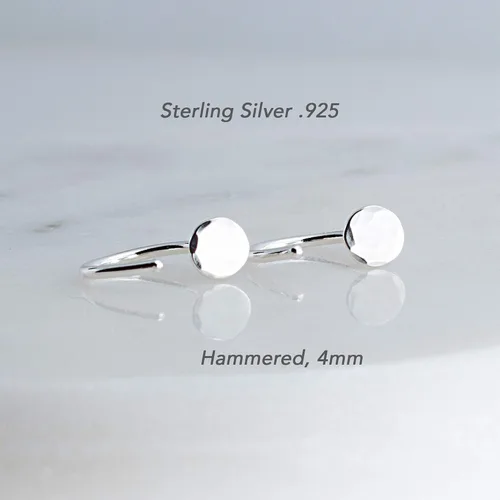 Miniatura 5 de Half Huggie Hammered Silver Disc Hoop Earrings for Women Tiny Cartilage Birthstone Stud Piercing Earring Hypoallergenic Screw Back Dainty Hug