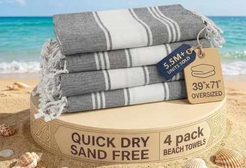 Miniatura 97 de LANE LINEN - Paquete de 4 toallas de playa de gran tamaño, toalla de piscina prelavada, extragrande, de secado rápido y sin arena, toalla de viaje