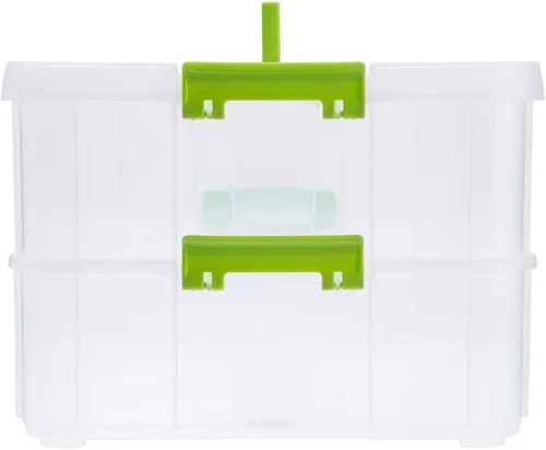 Miniatura 5 de BTSKY - Caja de almacenamiento de 2 capas para apilar y transportar, caja de almacenamiento de plástico multiuso y portátil con asas, caja Verde