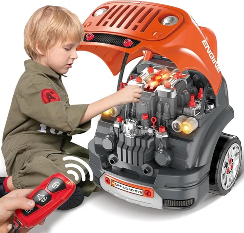 SpringFlower - Juguetes y regalos para niños de 3 a 8 años, camiones grandes con motor para niños de 3 a 8 años, kit de construcción de camiones