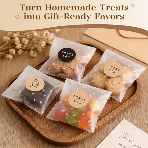 Miniatura 6 de NPLUX Paquete de 100 bolsas de celofán autosellantes transparentes para galletas y golosinas "Gracias" para obsequios y dulces con calcomanías
